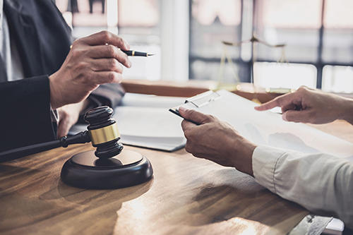 Judge, gavel and paperwork