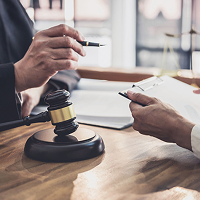 Judge, gavel and paperwork
